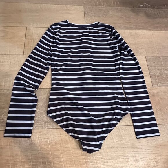 GAP KIDS GIRLS XXL 14 ONE PIECE SWIM SUIT BLUE STRIPE LONG SLEEVE - Picture 3 of 4